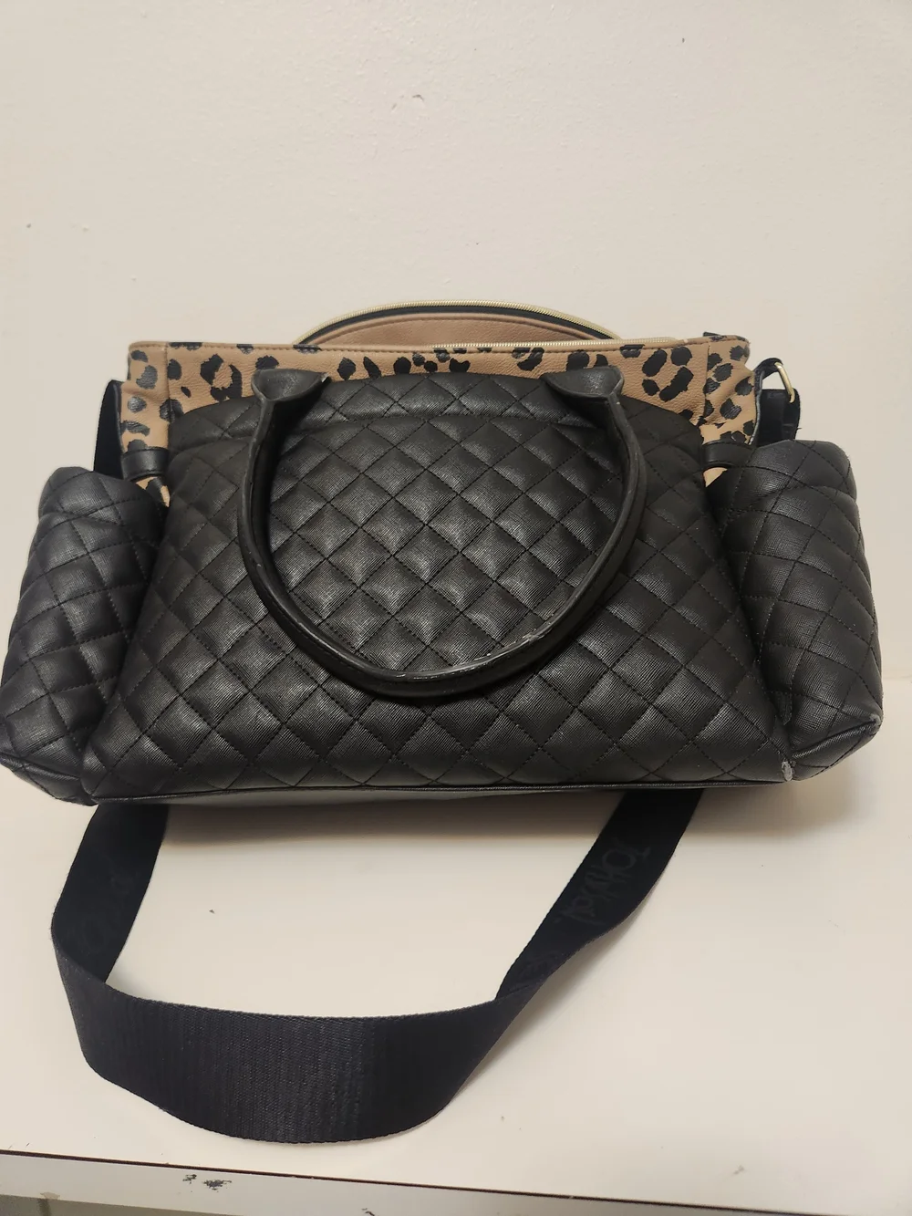 Betsey Johnson 3-Piece Quilted Leopard Tote, Penguin Coin Purse,Travel Organizer